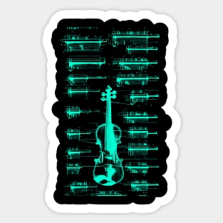 Teal Neon Da Vinci violin blueprint Sticker